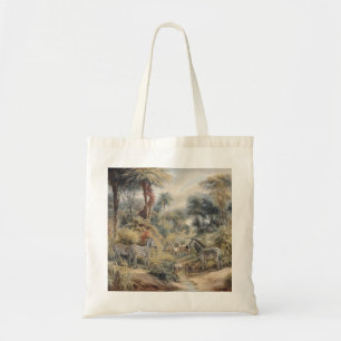 Tote Bag Scène botanique de zèbres dans une oasis