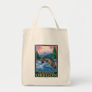 Tote Bag Scène de pêche de mouche - Clackamas, Orégon
