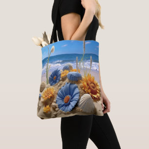 TOTE BAG SCÈNE DE PLAGE PAISIBLE AVEC COQUILLAGES