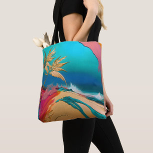 Tote Bag Scène de plage tropicale abstraite vibrante