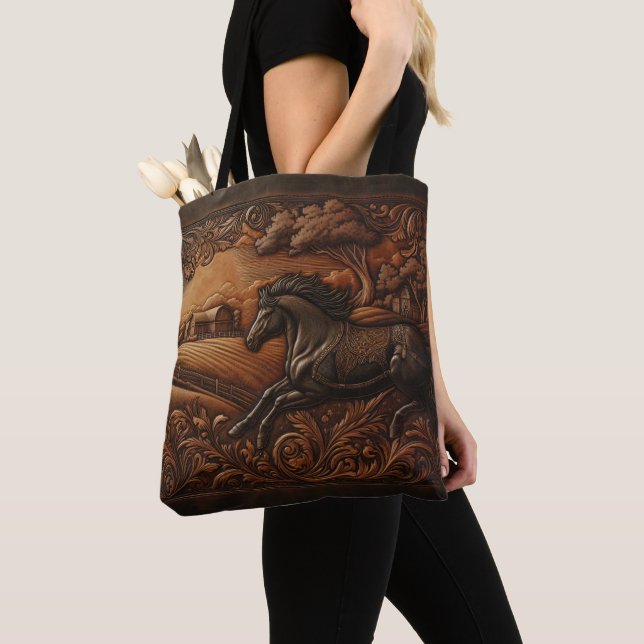 Tote Bag Scène de Ranch Cheval En Cuir (De près)