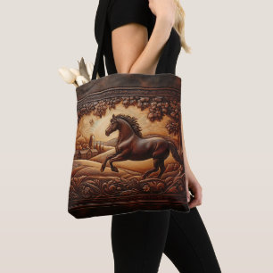 Tote Bag Scène de Ranch Cheval En Cuir