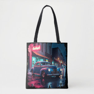 Tote Bag Scène de rue rétro Art Vintage Voiture classique d