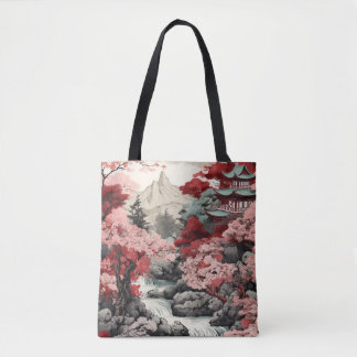 Tote Bag Scène japonaise vintage de la forêt du temple Saku