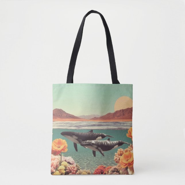 Tote Bag Scène Océanique Surréelle Avec Baleines Et Corail (Devant)