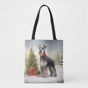 Tote Bag Schnauzer Chien à Noël de neige