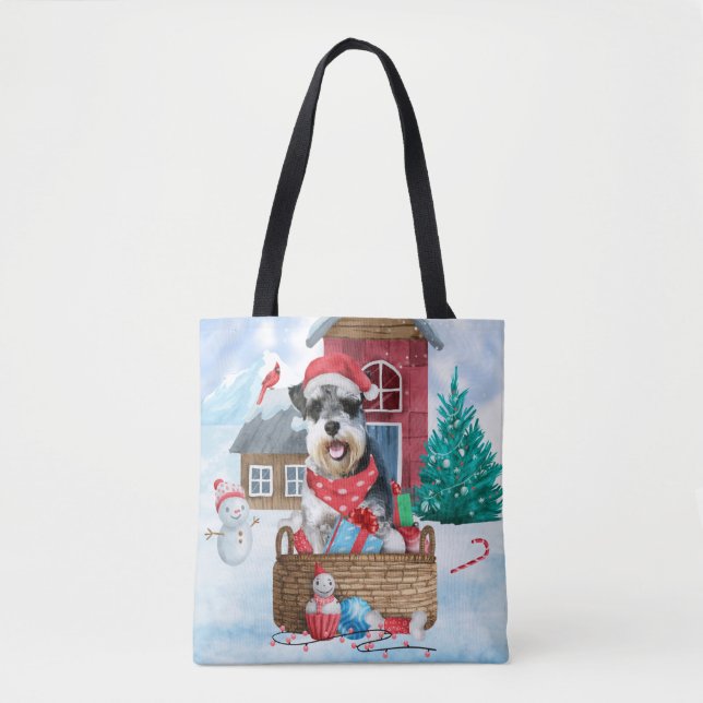 Tote Bag Schnauzer Chien dans la neige Maison de Chien de N (Devant)