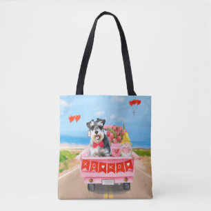 Tote Bag Schnauzer Chien Saint Valentin Coeurs de camion