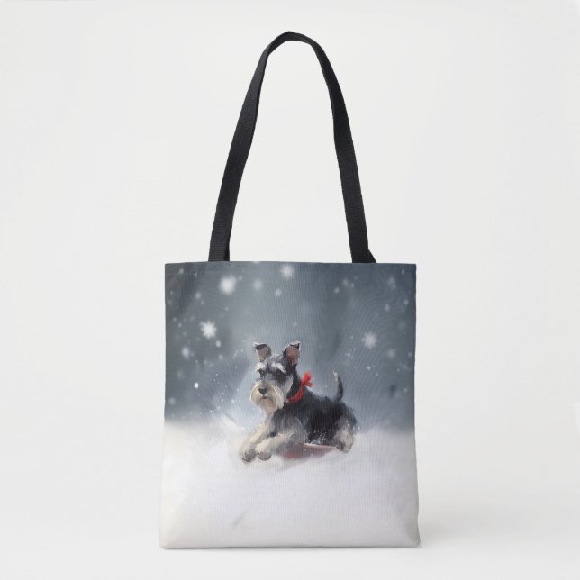 Tote Bag Schnauzer miniature neige de Noël hiver (Devant)