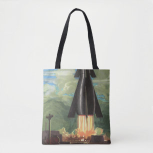 Tote Bag Science-fiction vintage, fusée décollant de la Ter