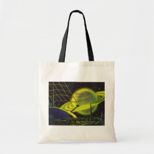 Tote Bag Science-fiction vintage Planète néon verte avec an