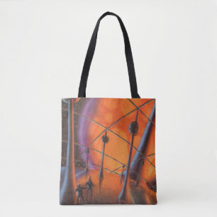 Tote Bag Science-fiction vintage, soleil orange et extrater