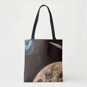 Tote Bag Science-fiction vintage, vaisseau à fusée au-dessu