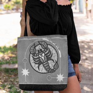 Tote Bag Scorpio signe Zodiac noir et blanc Mandala