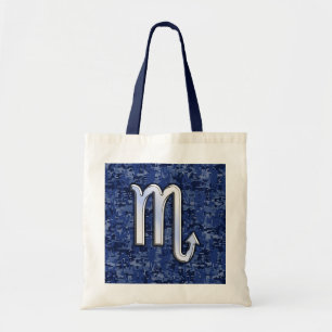 Tote Bag Scorpio Zodiac Symbol on Navy Blue Camo