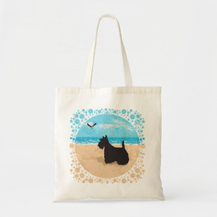 Tote Bag Scottie à la plage avec une mouette