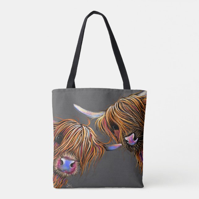 Tote Bag Scottish Highland Cow ‘ S&N’ par Shirley MacArthur (Dos)