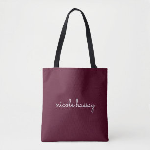 Tote Bag Script Bourgogne Monogramme moderne élégant