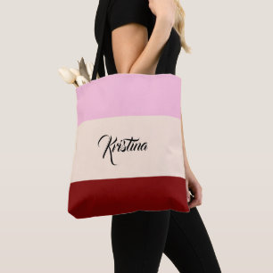 Tote Bag Script Color Block Clair rose beige & marron