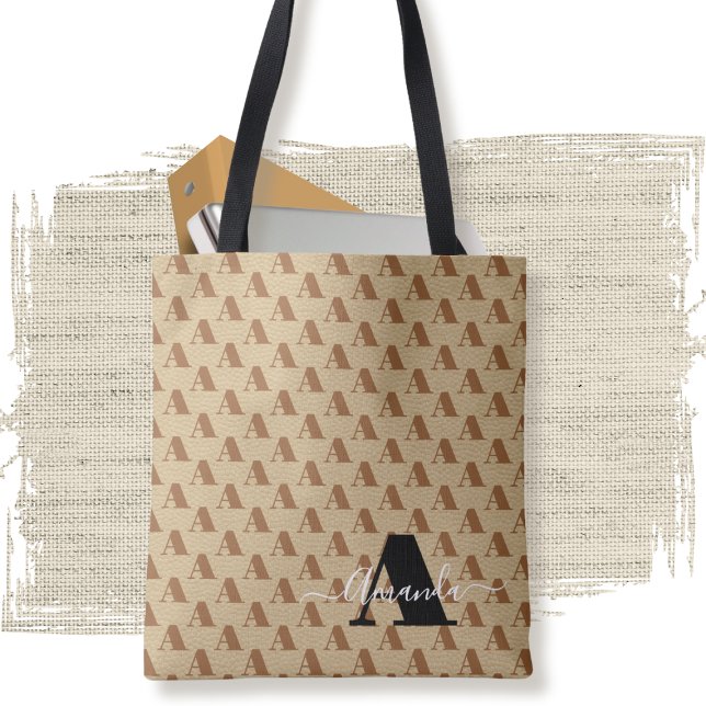Tote Bag Script de monogramme Brown noir concepteur (Créateur téléchargé)