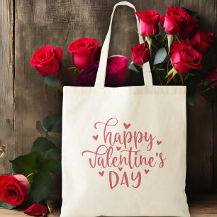 Tote Bag Script et coeurs rose Heureuse Sainte-Valentin