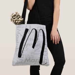Tote Bag Script M personnalisé Monogramme gris noir