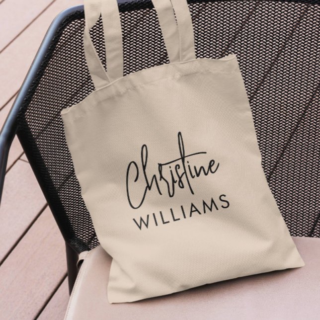 Tote Bag Script manuscrit minimal de monogramme de signatur (ELEGANT SIGNATURE NAME AND SURNAME HANDWRITTEN CANVA BAG STILYSH MODERN FEMININE)