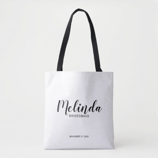 Tote Bag Script moderne, Bridesmaitres personnalisées (Devant)