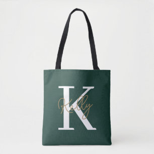 Tote Bag Script moderne Emerald Green Monogram
