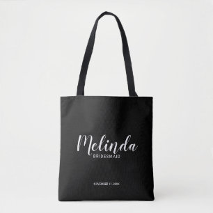 Tote Bag Script moderne noir demoiselle d'honneur personnal