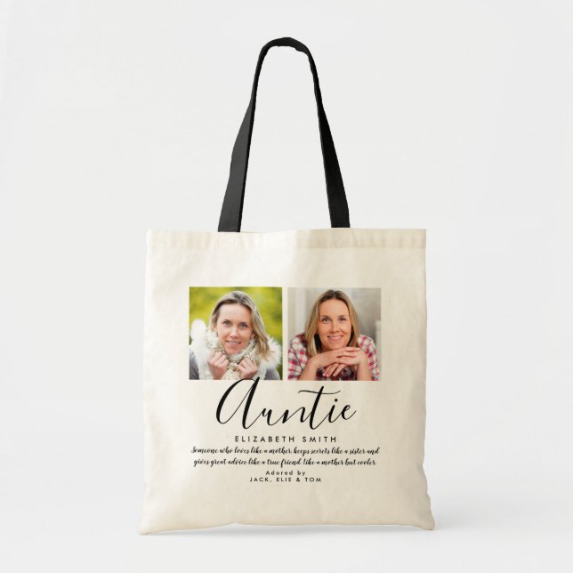 Tote Bag Script moderne Tante Citation Photo (Devant)