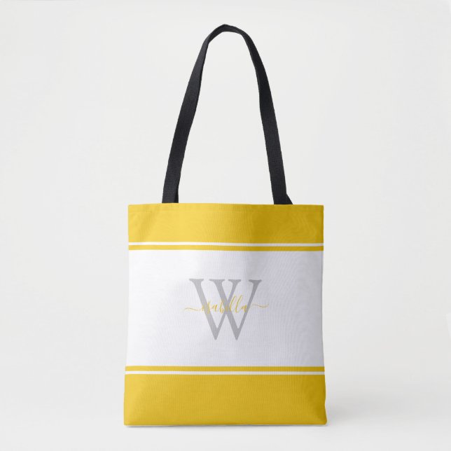 Tote Bag Script monogramme jaune initial (Devant)