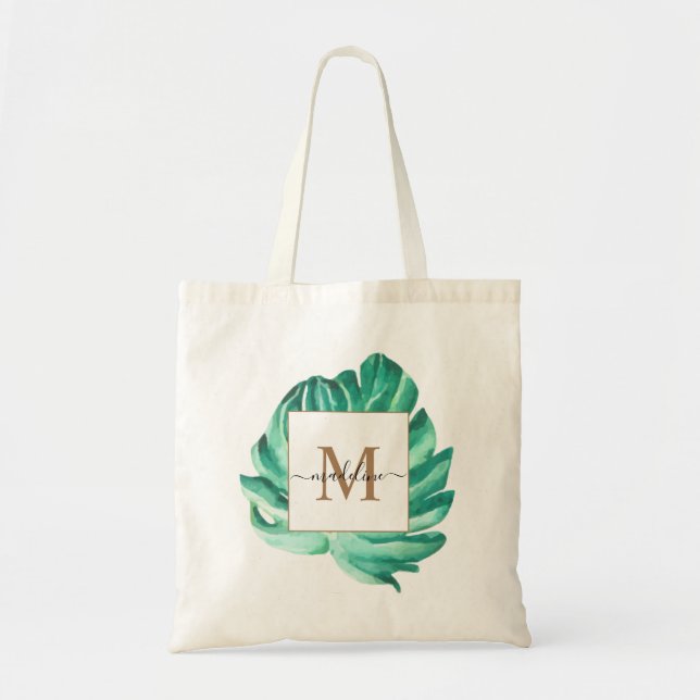 Tote Bag Script Monogramme Minimaliste Fromage Suisse Feuil (Devant)