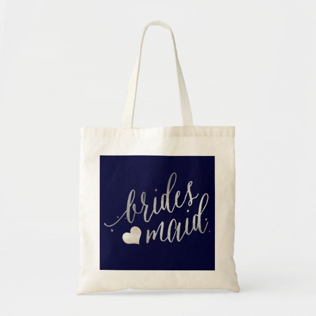 Tote Bag Script PixDezines Bridesmaid/Faux Argent (Devant)