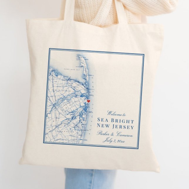 Tote Bag Sea Bright New Jersey Carte Élégant Mariage Bienve (These Welcome to Sea Bright New Jersey tote bags are perfect for your Jersey shore wedding)