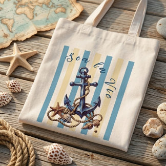 Tote Bag Sea La Vie Vintage Nautical Anchor Beach Cruise