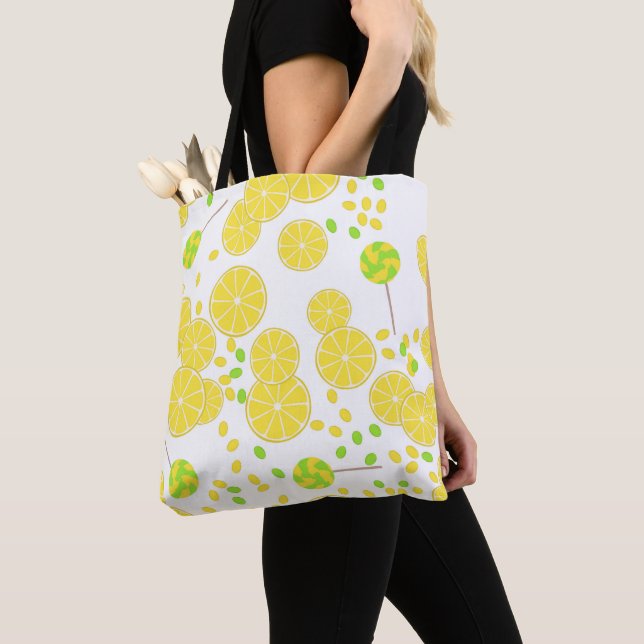 Tote Bag Seamless bright lemon slices candy lollipops (De près)