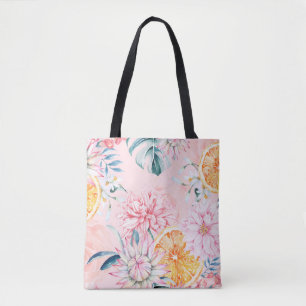 Tote Bag Seamless pattern of chrysanthemum, orange and Bloo