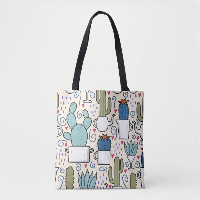 Tote Bag Seamless pattern with llama, cactus hand drawn des (Devant)