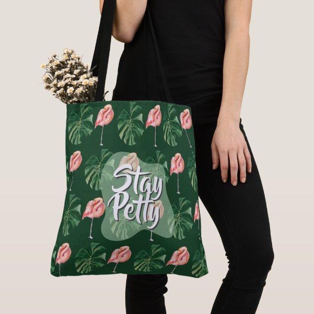 Tote Bag Séjour Petit Personnalisé Flamant rose Tropical Mo (De près)