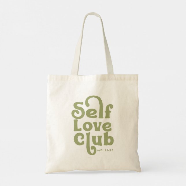 Tote Bag Self Love Clud typographie verte monogramme (Dos)