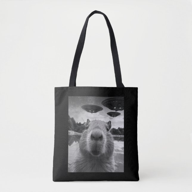 Tote Bag Selfie de Capybara Graphique drôle avec OVNI bizar (Devant)