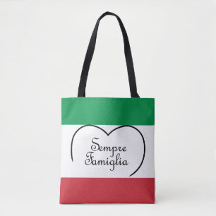 Tote Bag Sempre Famiglia et couleurs du drapeau italien fou
