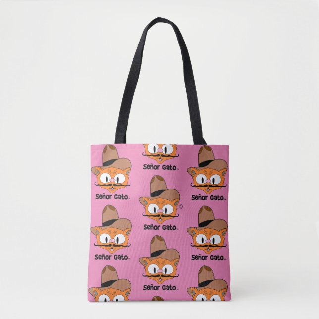 Tote Bag Señor Gato Cowboy Cartographie Mustache Chat migno (Devant)