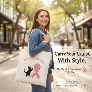 Tote Bag Sensibilisation au cancer du sein sauvage et coura