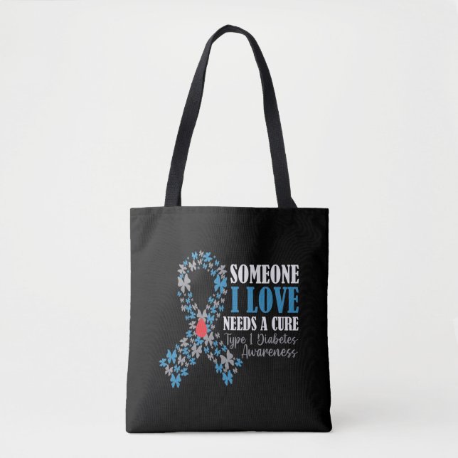Tote Bag Sensibilisation au diabète de papillon T1D Soutien (Devant)
