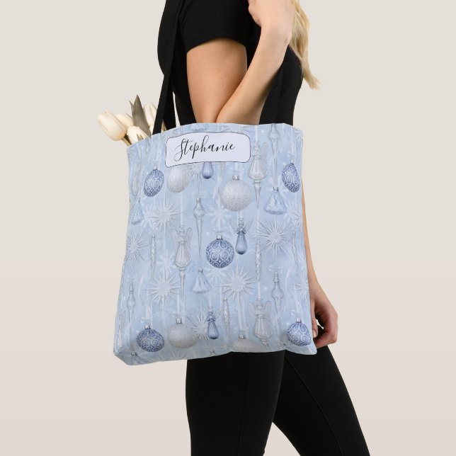 Tote Bag Serene Blue Silver Ornament Everyday  Personalized (De près)
