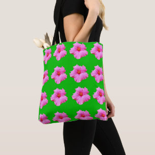 Tote Bag "Sérénité pétale : Hibiscus rose sur toile verte