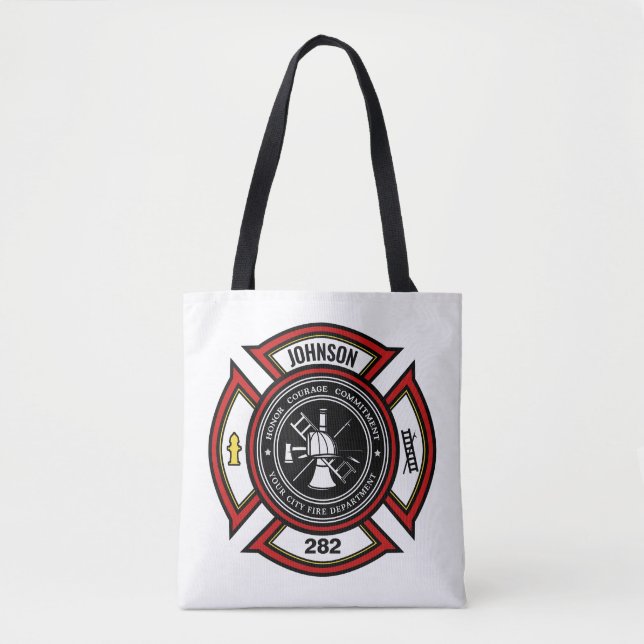 Tote Bag Service d'incendie AJOUTER LE NOM Pompier Insigne  (Devant)