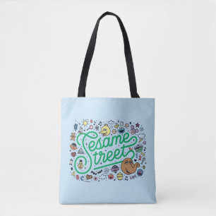 Tote Bag Sésame Sésame   Sesame Street Green Doodle Script